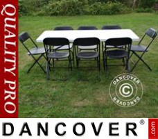 Party package, 1 folding table (182 cm) + 8 chairs, Light grey/Black