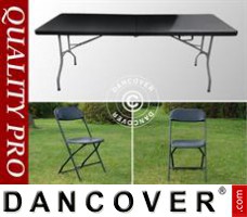 Party package, 1 folding table (242 cm) + 8 chairs, Black