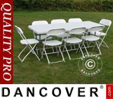 Party package, 1 folding table (182 cm) + 8 chairs & 8 Seat cushions, Light...