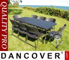 Party package, 1 folding table rattan-look (182cm) + 8 chairs rattan-look,...