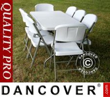 Party package, 1 folding table (182 cm) + 8 chairs, Light grey/White